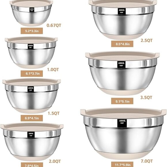 Stainless Steel Mixing Bowls with Airtight Lids | 20-Piece Nesting Set - Picture 2 of 3